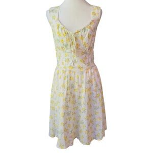 Jessica Simpson White Dress with Yellow and Green Floral Pattern Mediom New